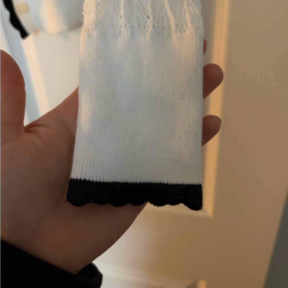 LOFT Ivory Cardigan with Black Scallop Trim NWT - Picture 3 of 6